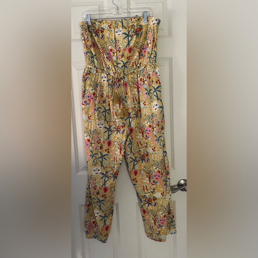 Women’s Roller Rabbit halter jumpsuit tropical beach vacation cotton pockets M
